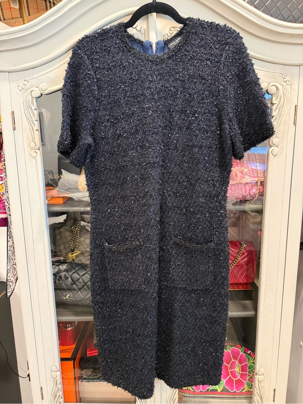 kate spade Navy Textured Short-Sleeve Formal Dress